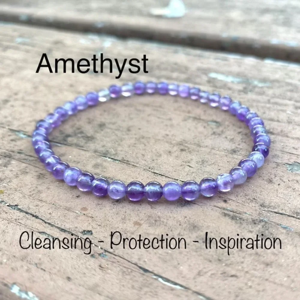 Genuine Amethyst Round 4MM Bead Healing Meditation Minimalist Dainty Bracelet - Picture 1 of 1